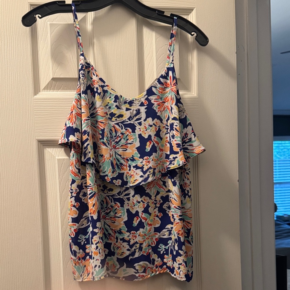 Skies Are Blue Navy Floral Ruffle Camisole